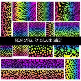 Neon Safari Patchwork precut vinyl sheet available in 12x12 or 6x6 sizes