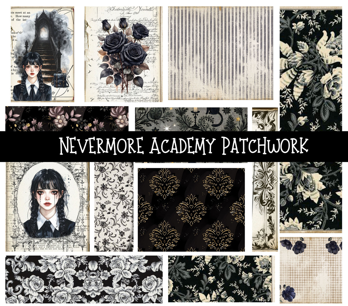 Nevermore Academy Doodle Patchwork Set