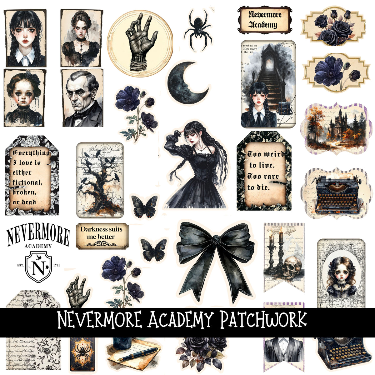 Nevermore Academy Doodle Patchwork Set
