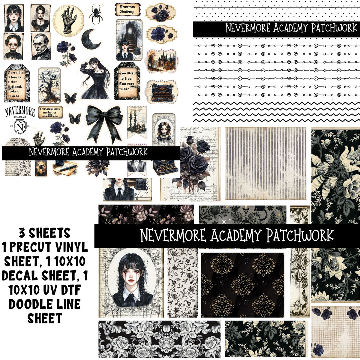 Nevermore Academy Doodle Patchwork Set