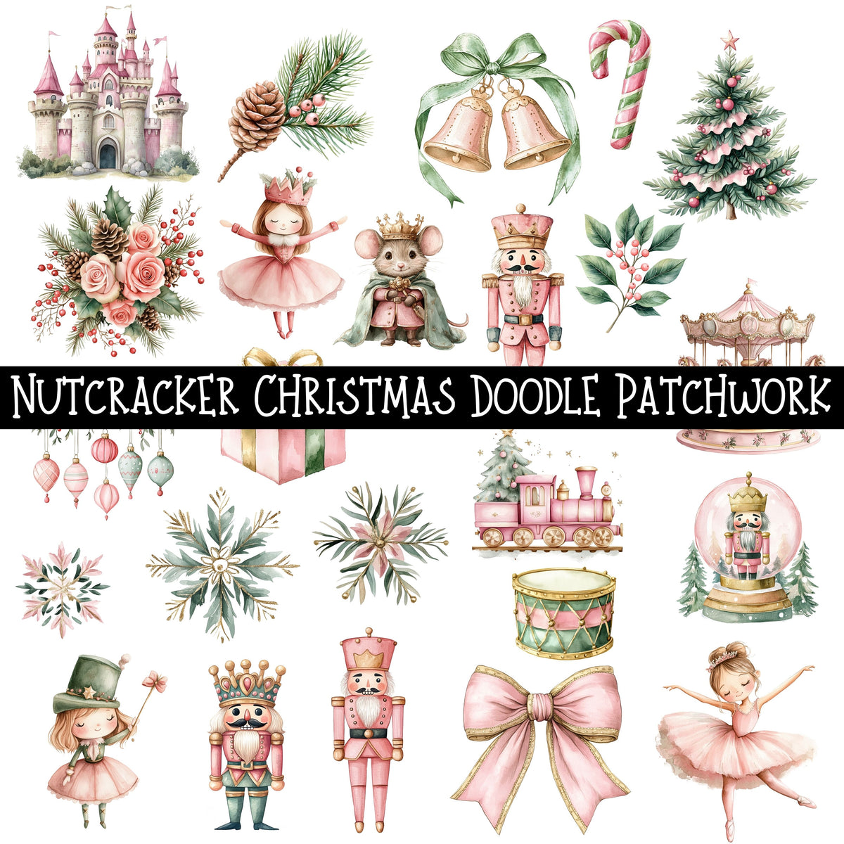 Nutcracker Christmas Doodle Patchwork Set
