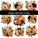 Orange and Black Floral UV DTF Decal sheet