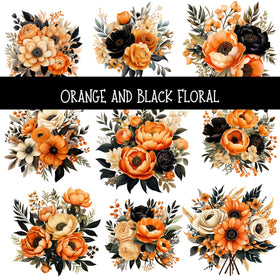 Orange and Black Floral UV DTF Decal sheet
