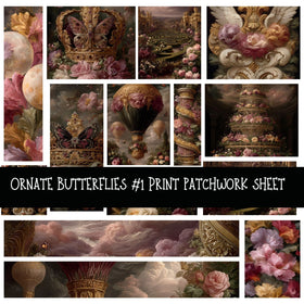 Ornate Butterflies Print Patchwork precut vinyl sheet available in 12x12 or 6x6 sizes