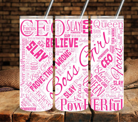 Boss Girl Hot Pink UV DTF tumbler wraps