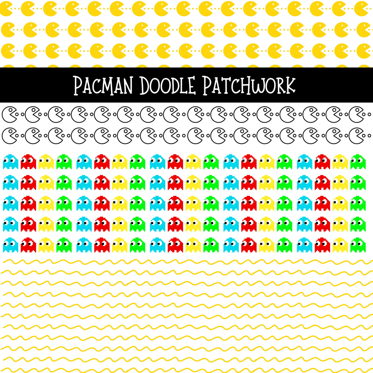 Pacman UV DTF Doodle Patchwork Set