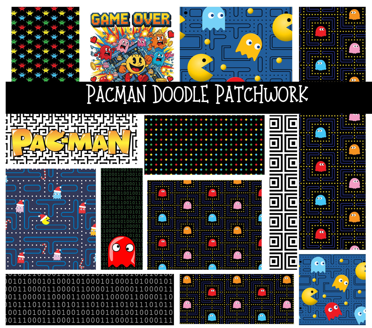 Pacman UV DTF Doodle Patchwork Set
