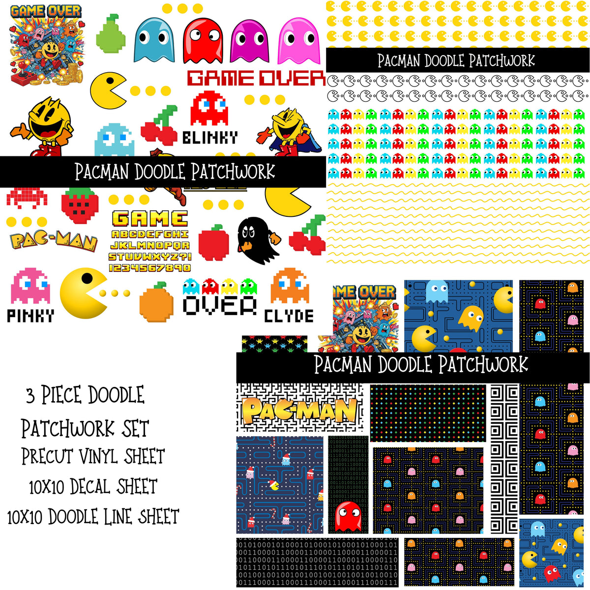Pacman UV DTF Doodle Patchwork Set