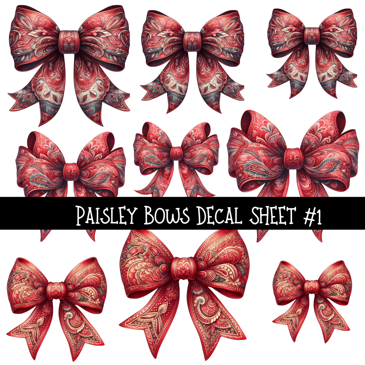 Paisley Bows - UV DTF Decal sheets