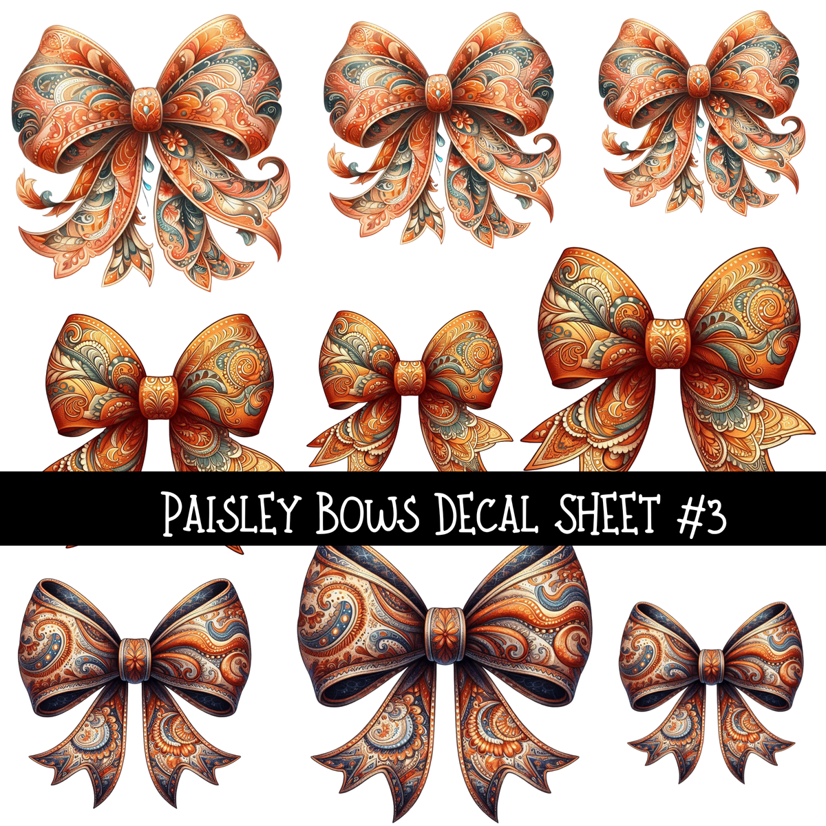 Paisley Bows - UV DTF Decal sheets