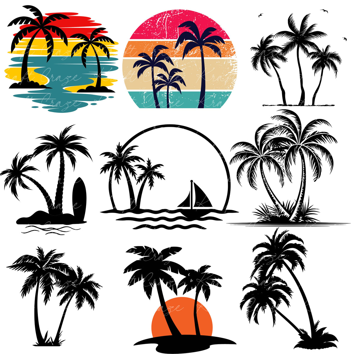 Palm Tree UV DTF Decal accent Sheet 10x10
