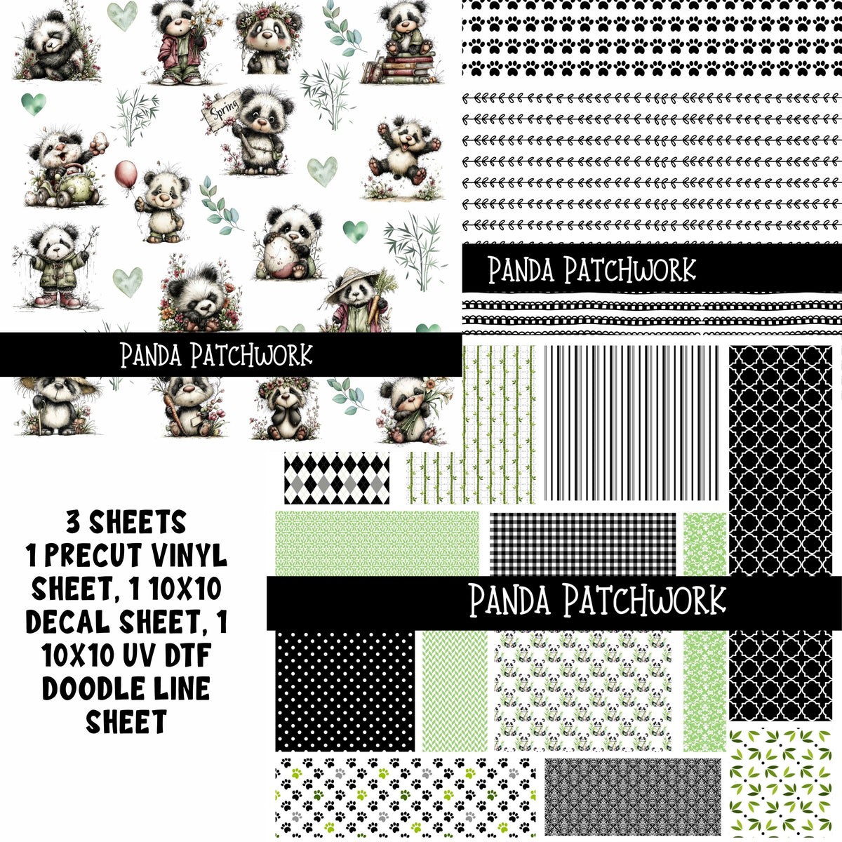 Panda Doodle Patchwork Set