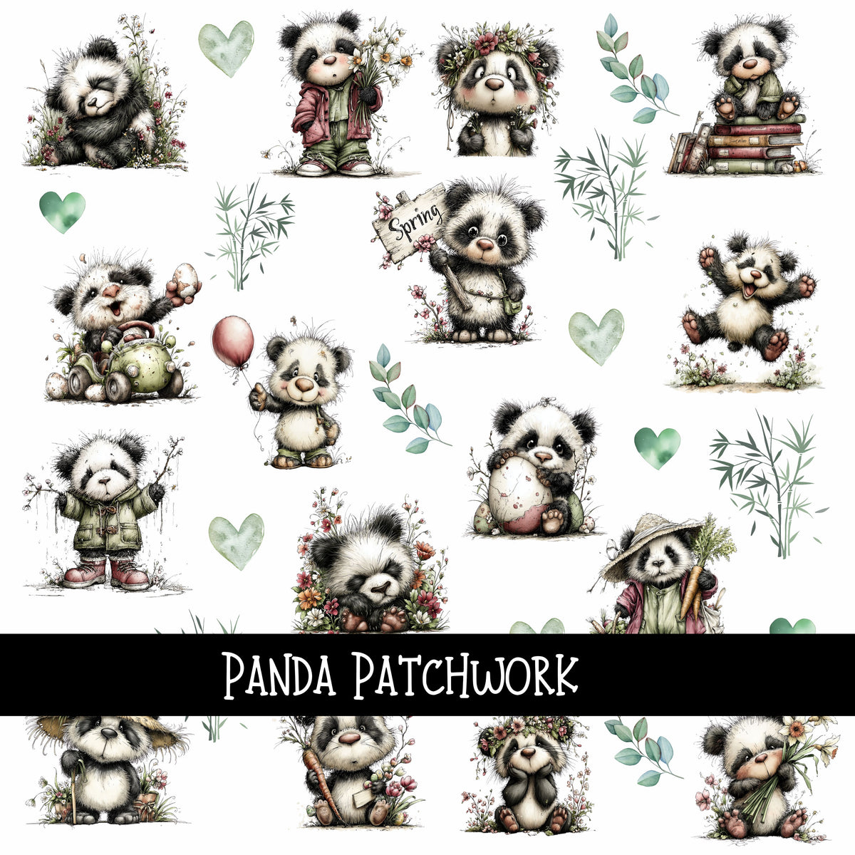 Panda Doodle Patchwork Set
