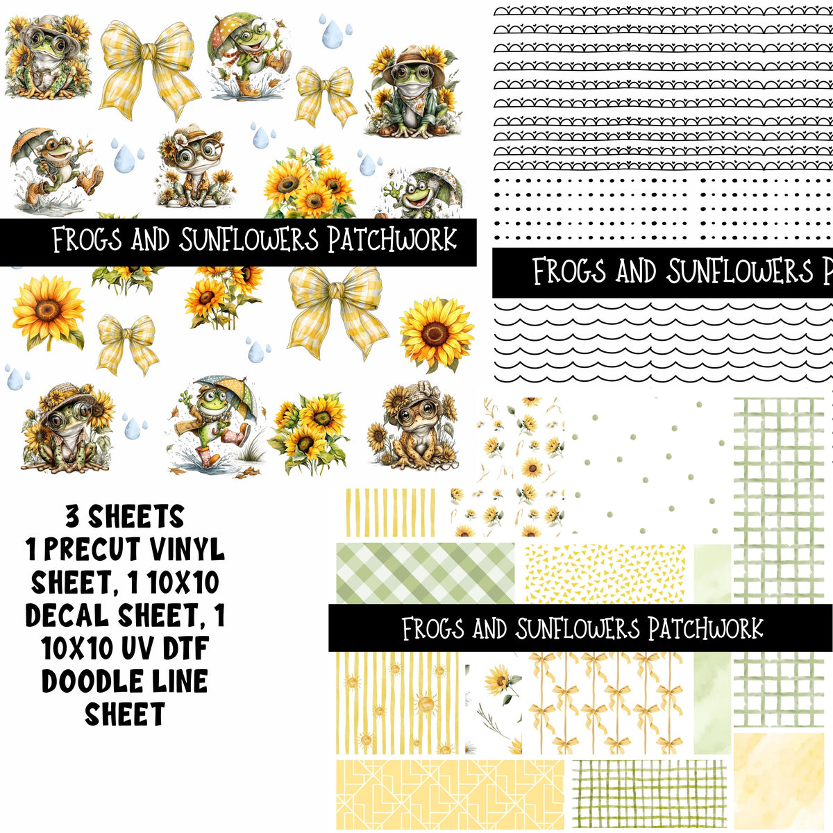 Frogs and Sunflowers Doodle Patchwork Set