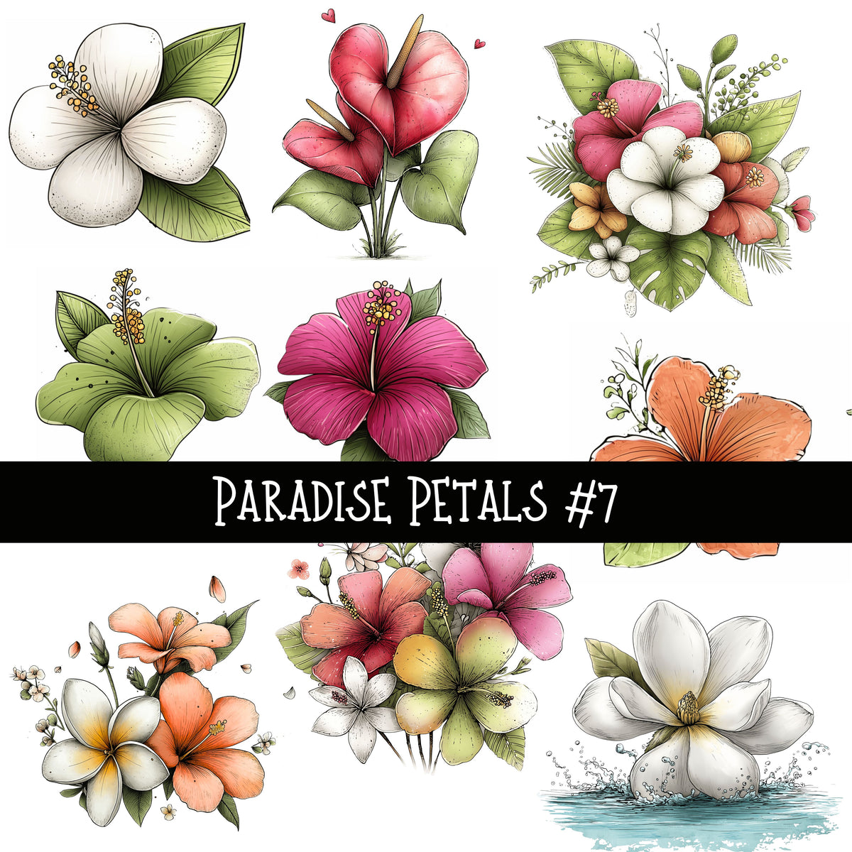 Paradise Petals UV DTF Decal sheets 7 Design Options