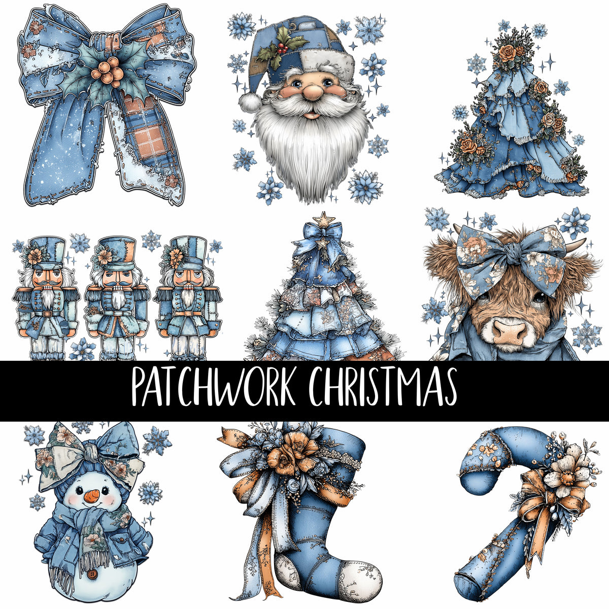 Patchwork Christmas UV DTF Decal Sheet