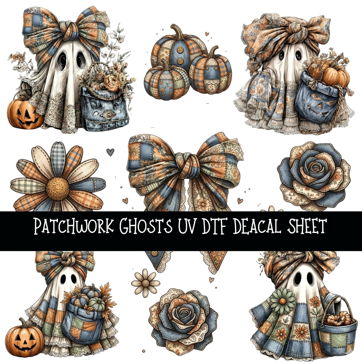 Patchwork Ghost UV DTF Decal sheets