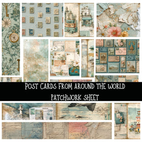 Post Cards from around the world Patchwork precut vinyl sheet available in 12x12 or 6x6 sizes