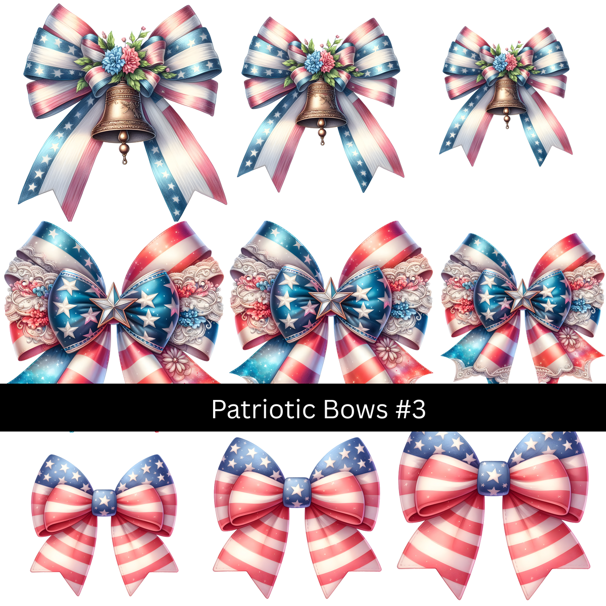 Patriotic bows UV DTF Decal sheets