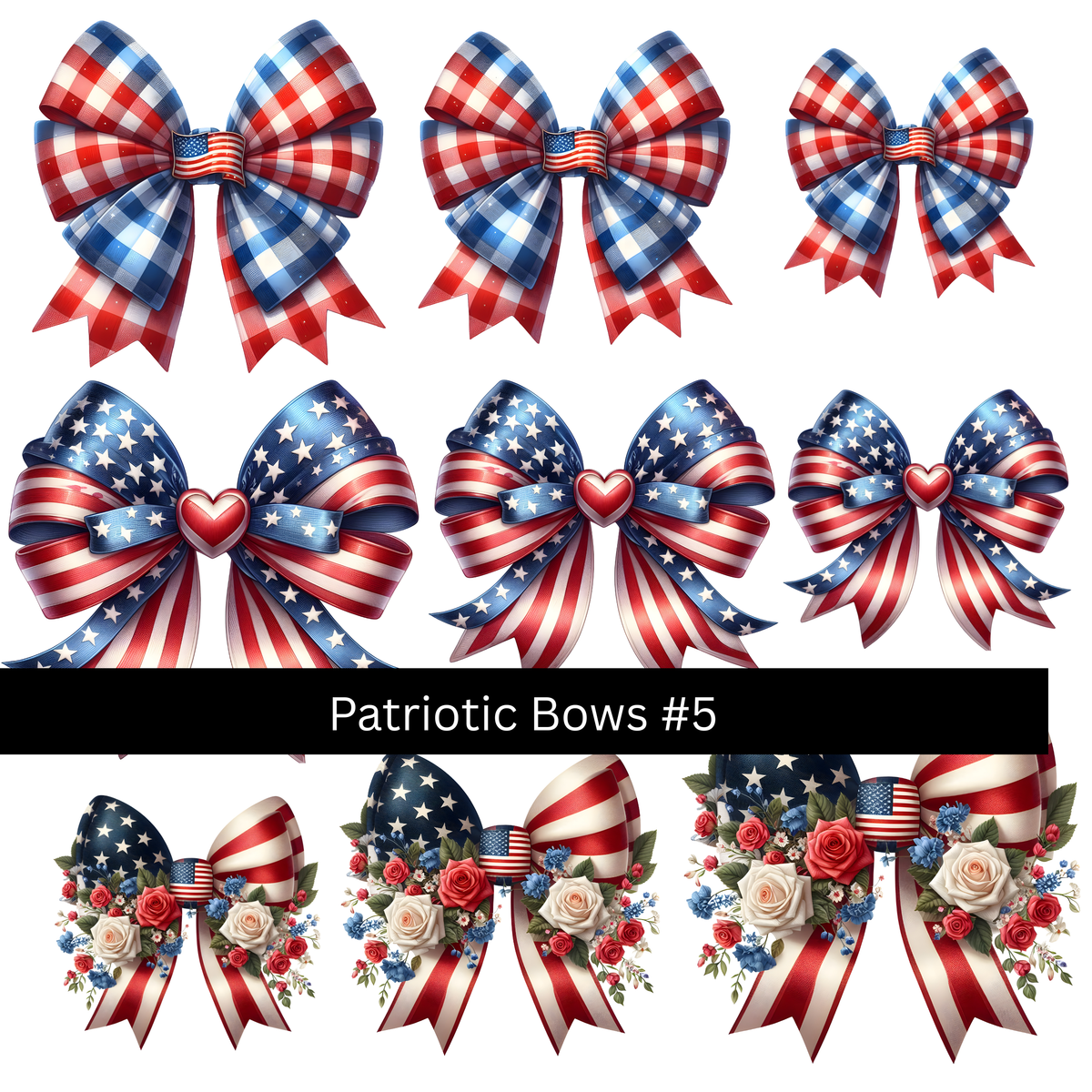 Patriotic bows UV DTF Decal sheets