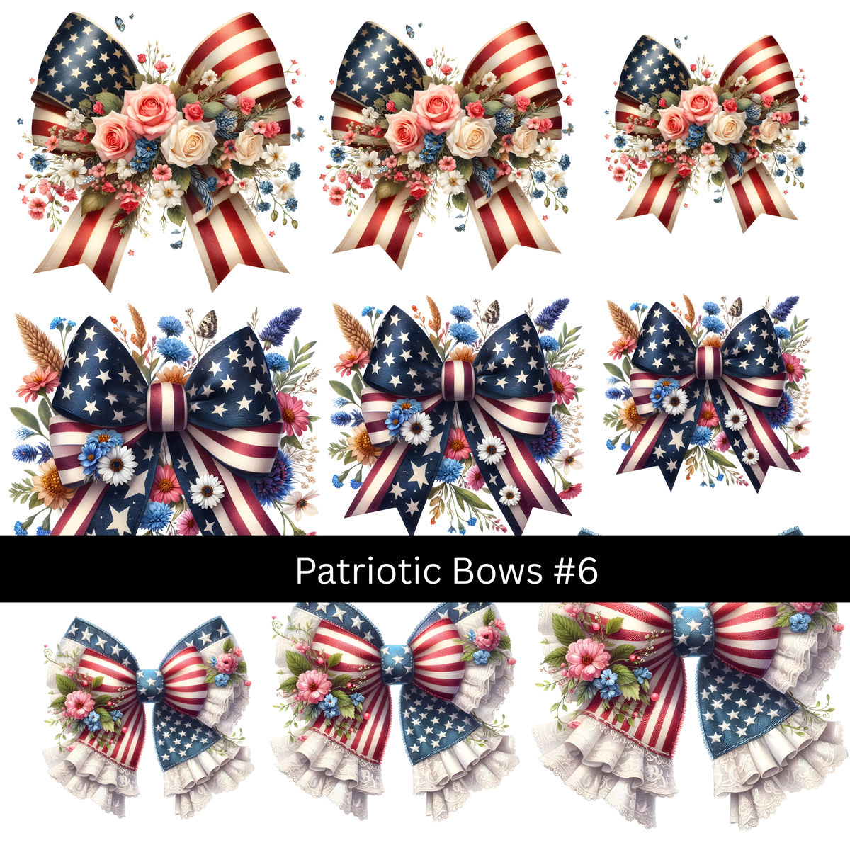 Patriotic bows UV DTF Decal sheets