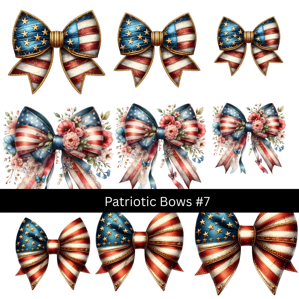 Patriotic bows UV DTF Decal sheets