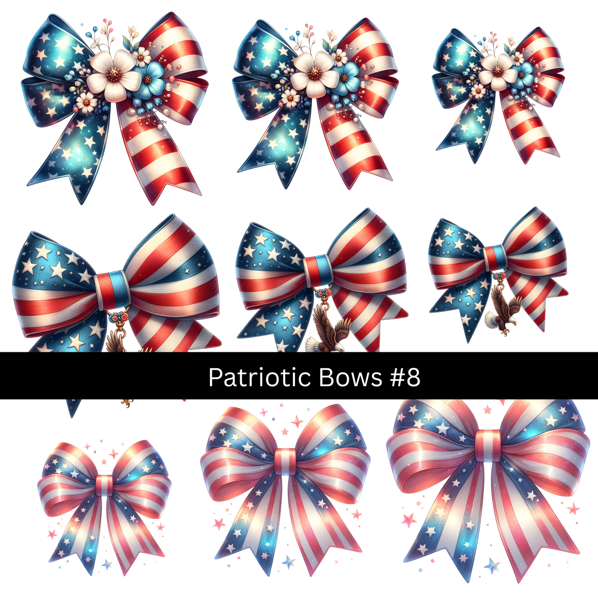 Patriotic bows UV DTF Decal sheets