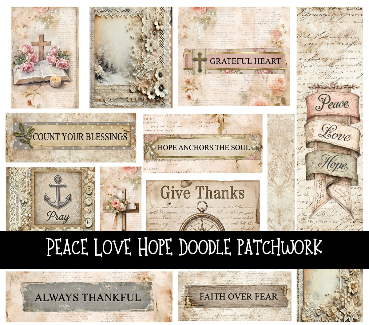 Peace Love Hope Doodle Patchwork Set
