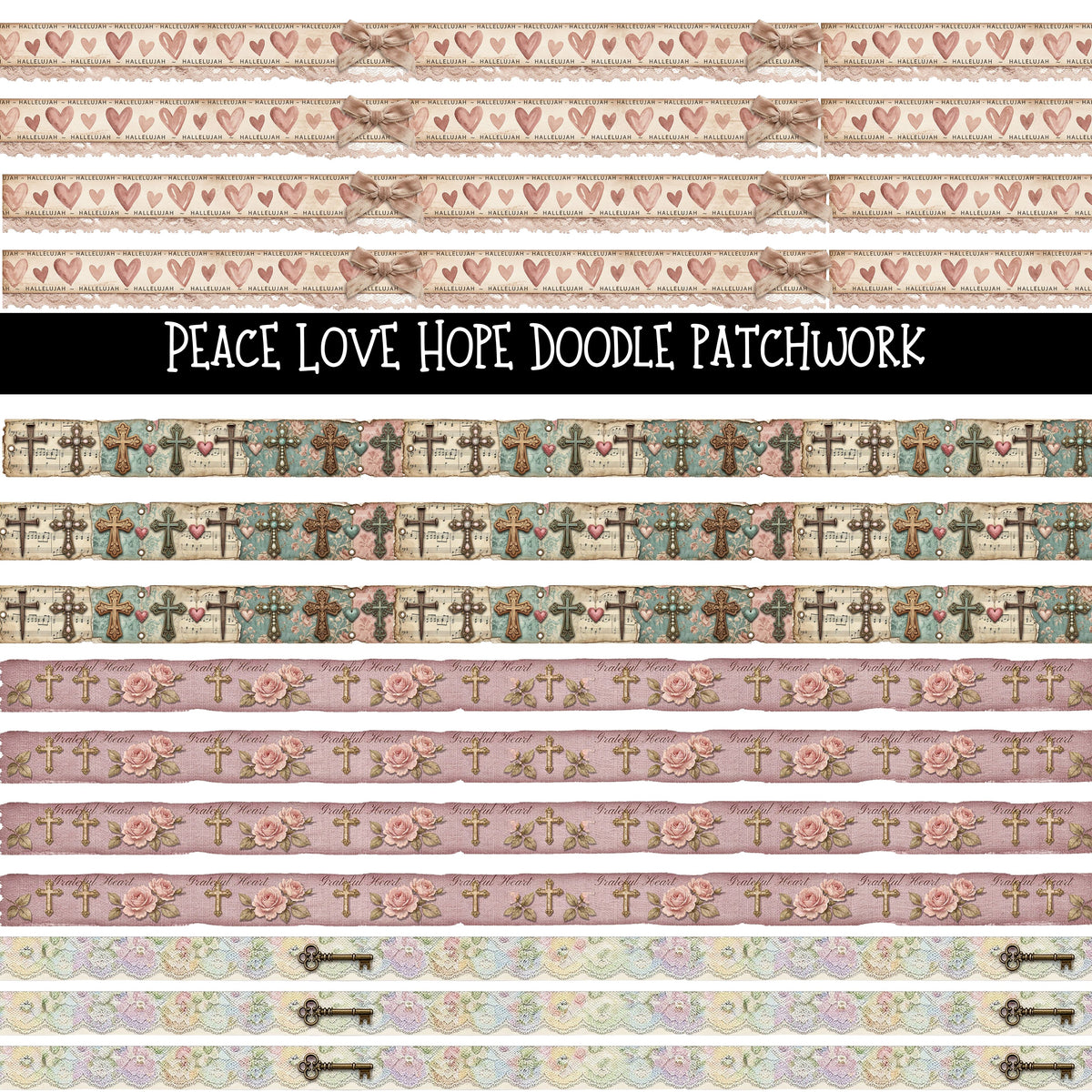 Peace Love Hope Doodle Patchwork Set