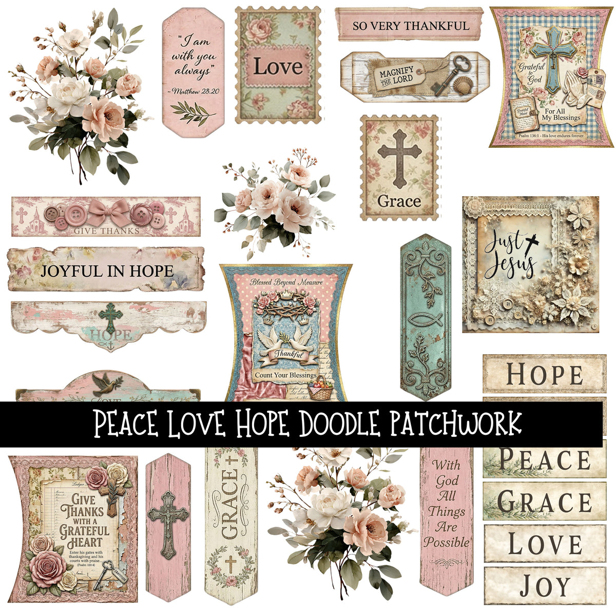 Peace Love Hope Doodle Patchwork Set