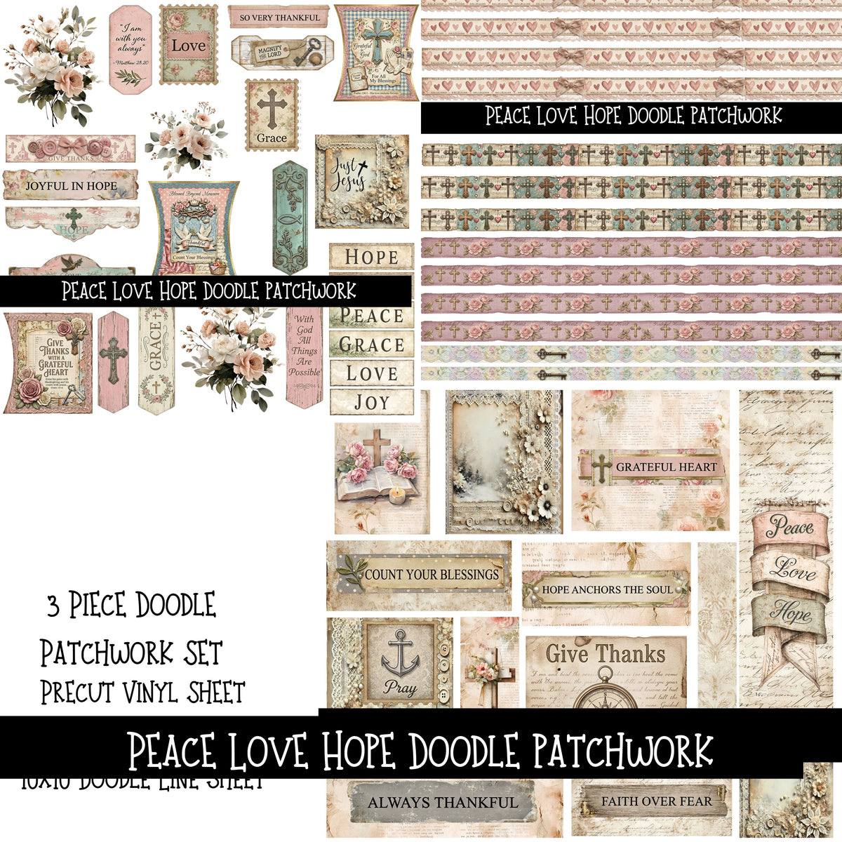 Peace Love Hope Doodle Patchwork Set