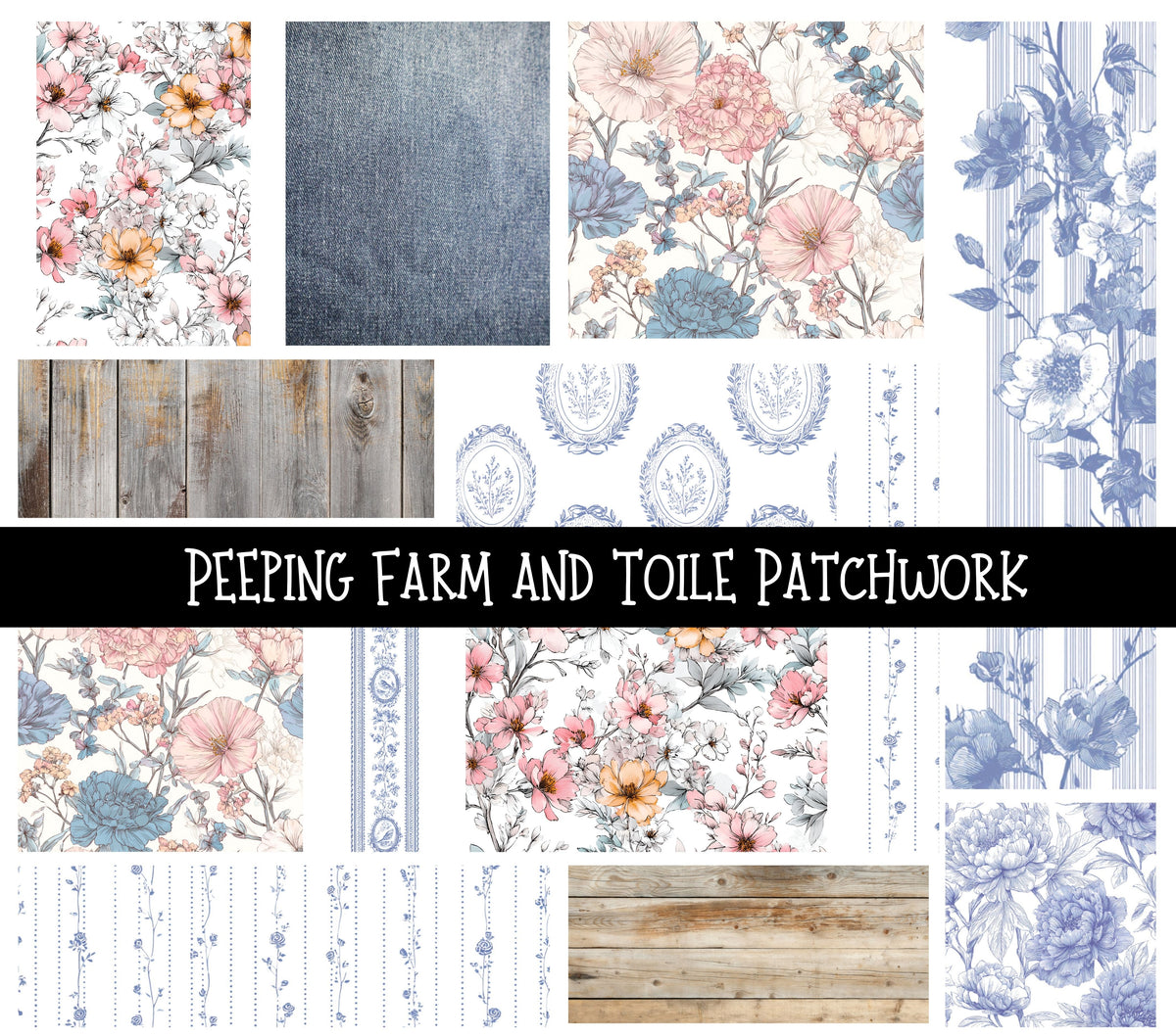 Peeping Farm and Toile Doodle Patchwork Set