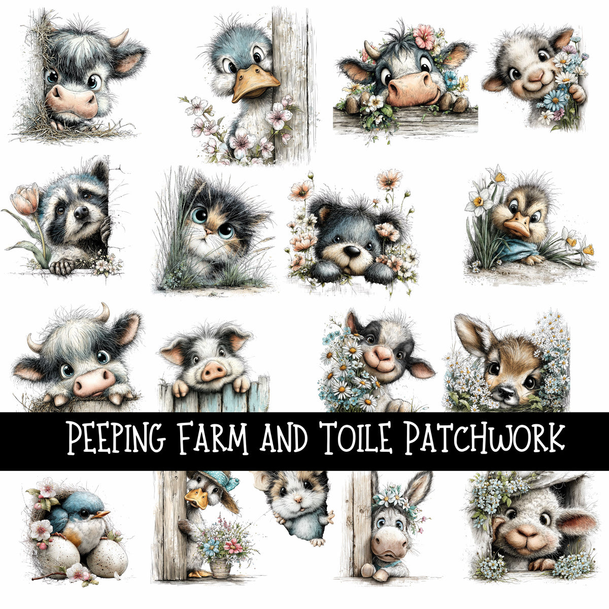 Peeping Farm and Toile Doodle Patchwork Set