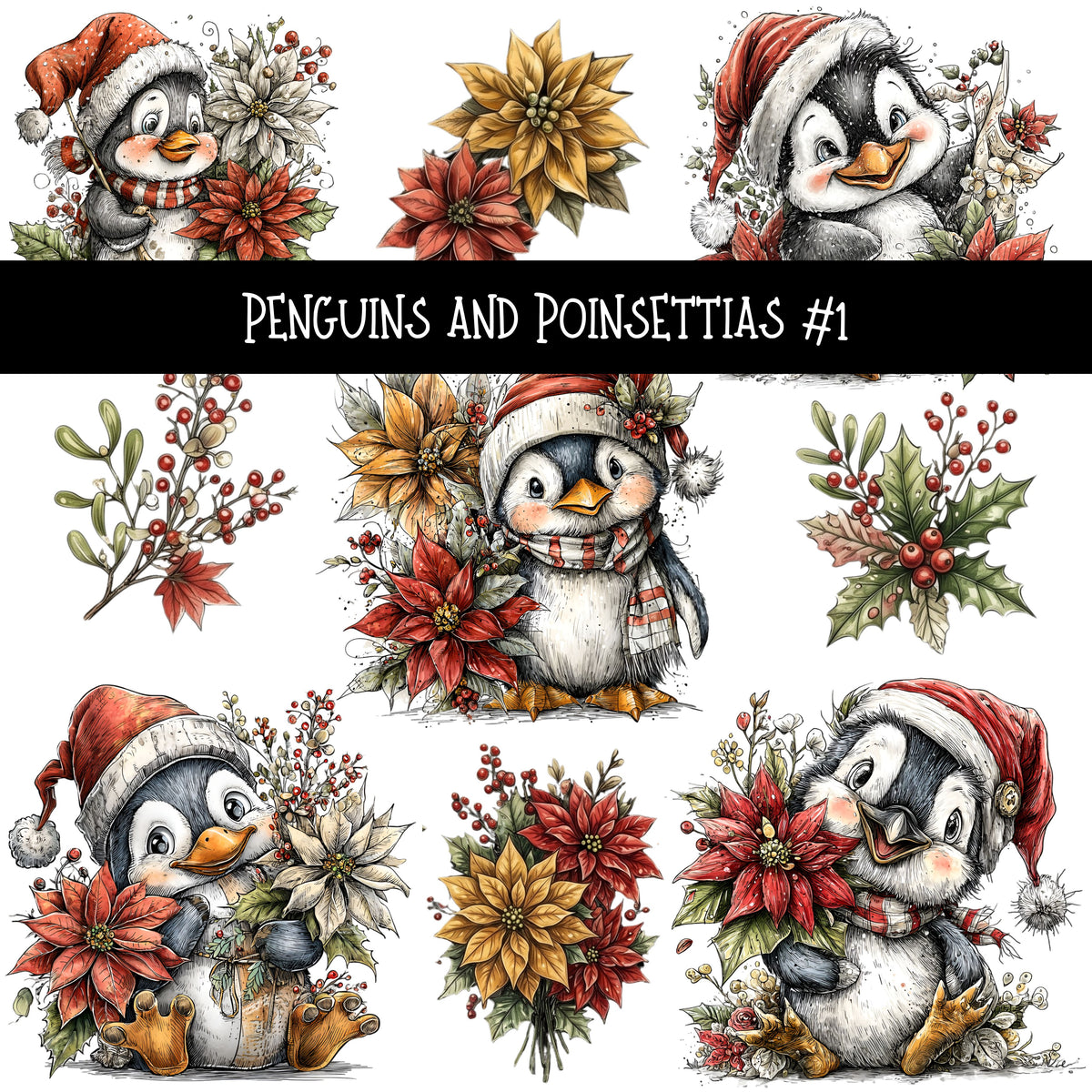 Penguins and Poinsettias UV DTF Decal sheets 2 Designs available
