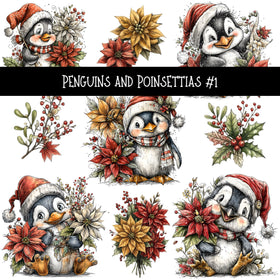 Penguins and Poinsettias UV DTF Decal sheets 2 Designs available
