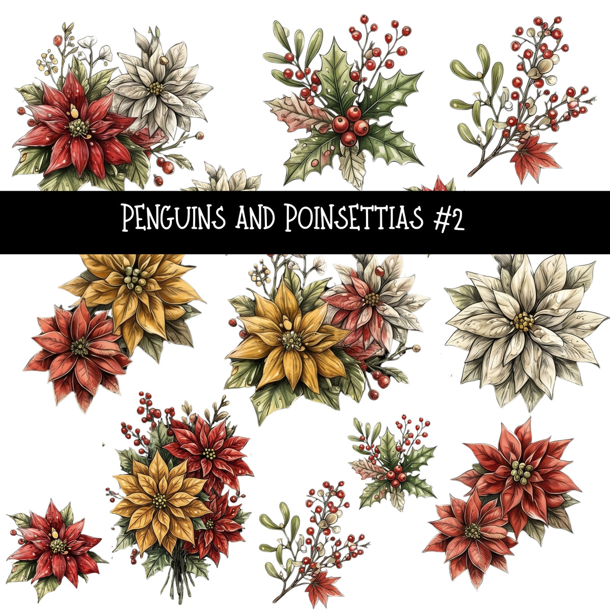 Penguins and Poinsettias UV DTF Decal sheets 2 Designs available