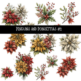 Penguins and Poinsettias UV DTF Decal sheets 2 Designs available