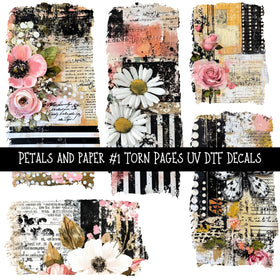 Petals and Paper Torn Pages UV DTF Decal sheets 5 designs available