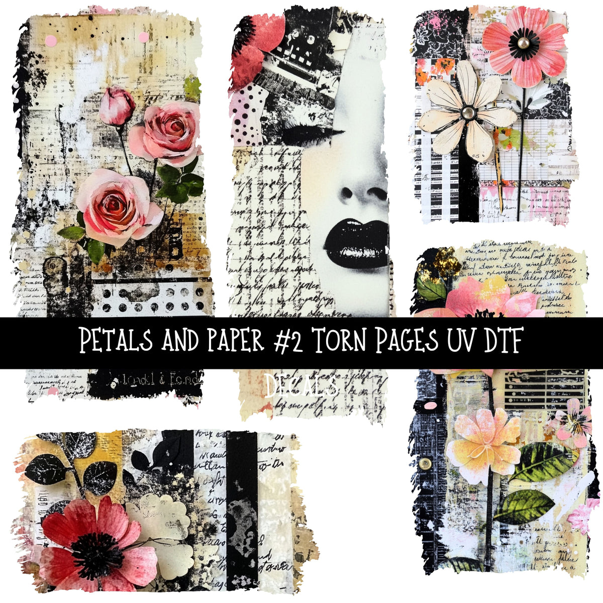 Petals and Paper Torn Pages UV DTF Decal sheets 5 designs available