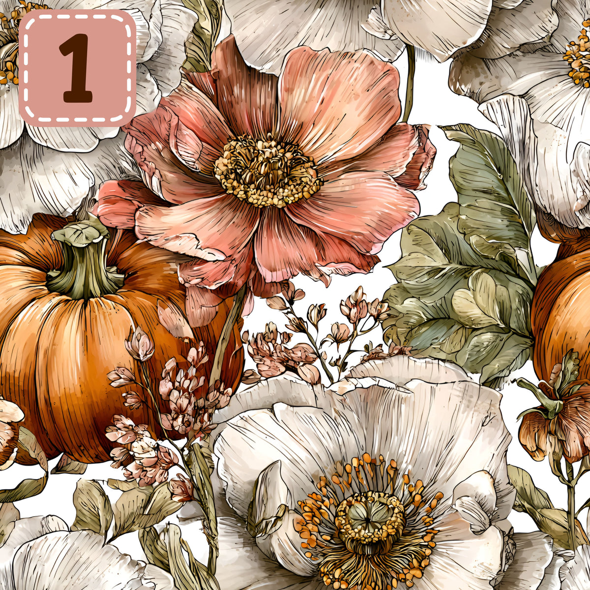 Petals and Pumpkins collection- 2 sizes vinyl sheets-10 designs available