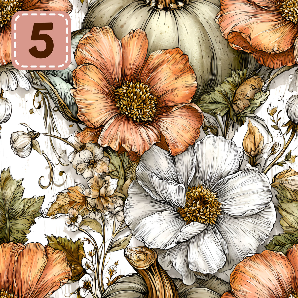Petals and Pumpkins collection- 2 sizes vinyl sheets-10 designs available