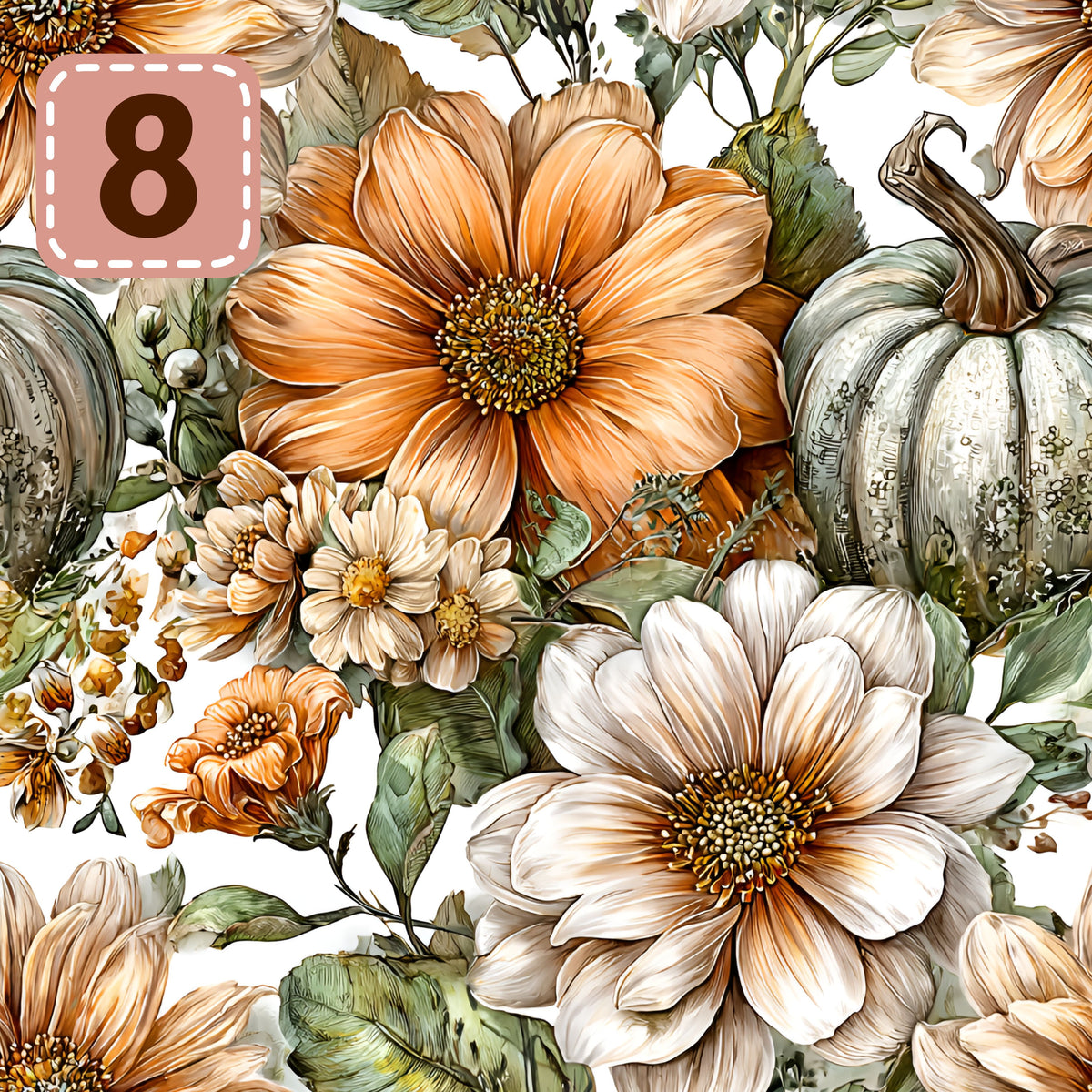Petals and Pumpkins collection- 2 sizes vinyl sheets-10 designs available
