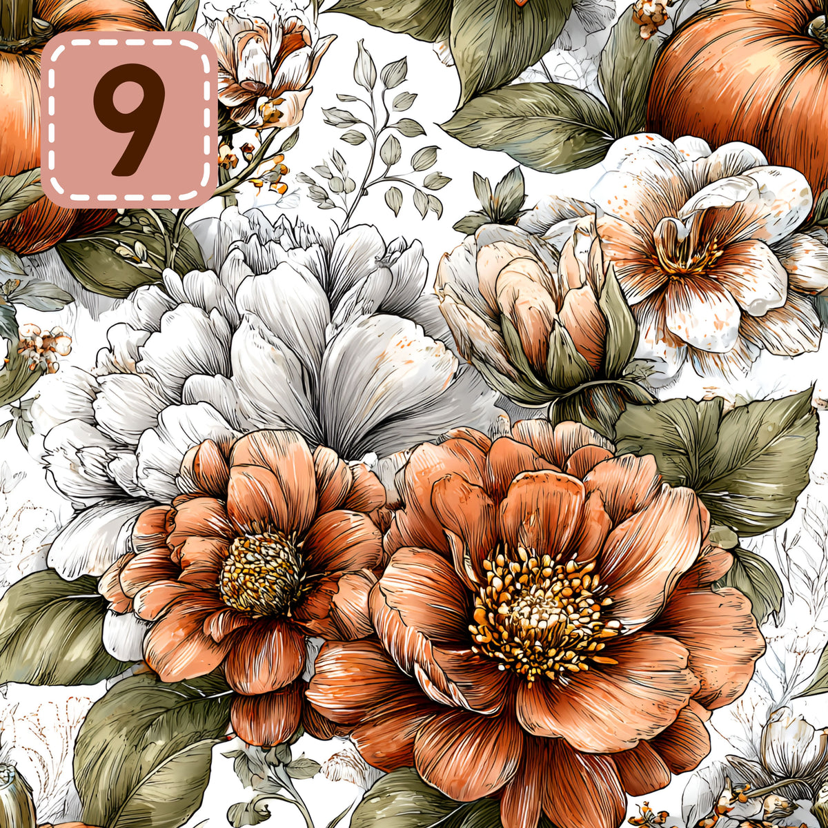Petals and Pumpkins collection- 2 sizes vinyl sheets-10 designs available