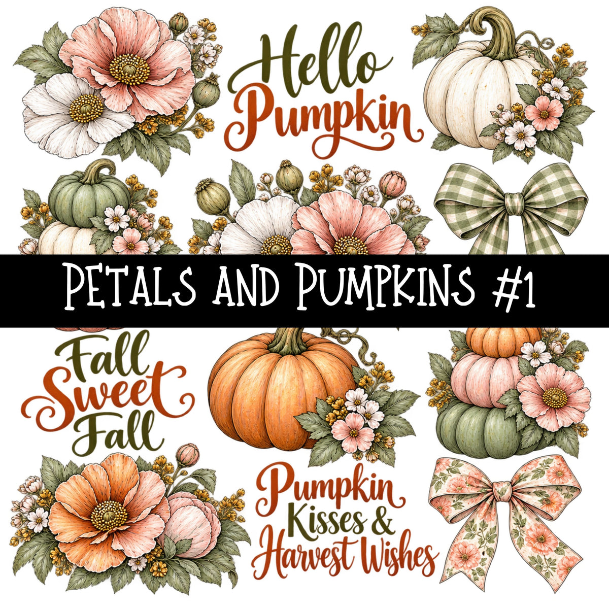 Petals and Pumpkins UV DTF Decal sheet 2 Designs