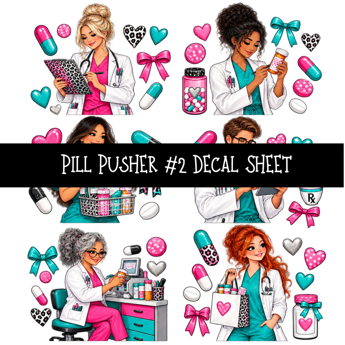 Pill Pusher UV DTF Decal sheets 11 Designs available