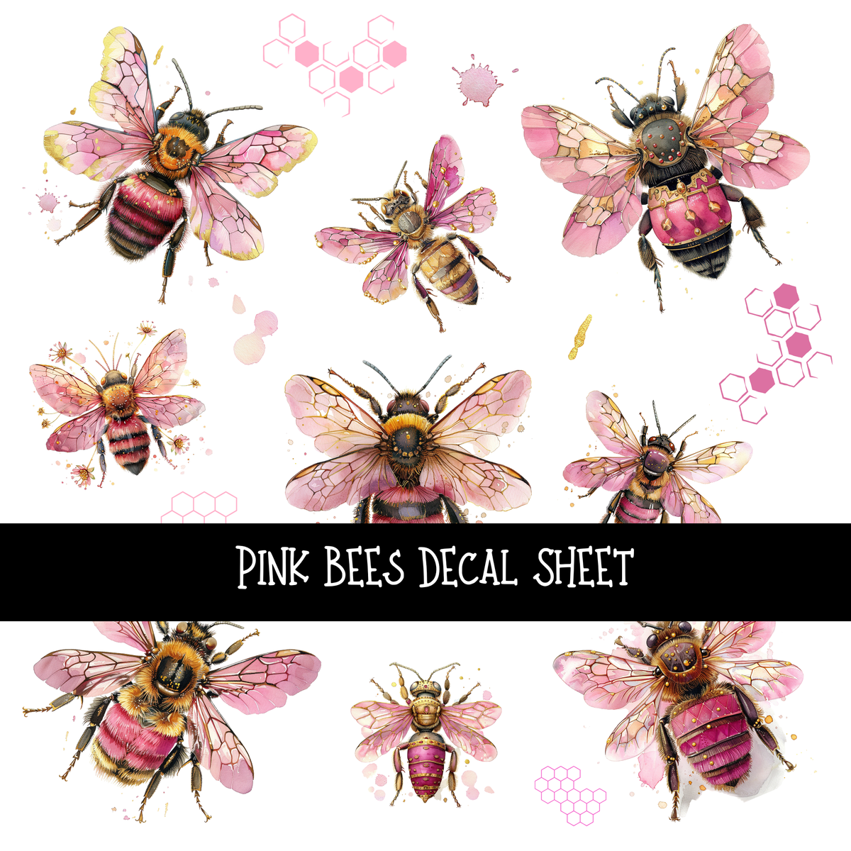Pink Bee UV DTF Decal sheets