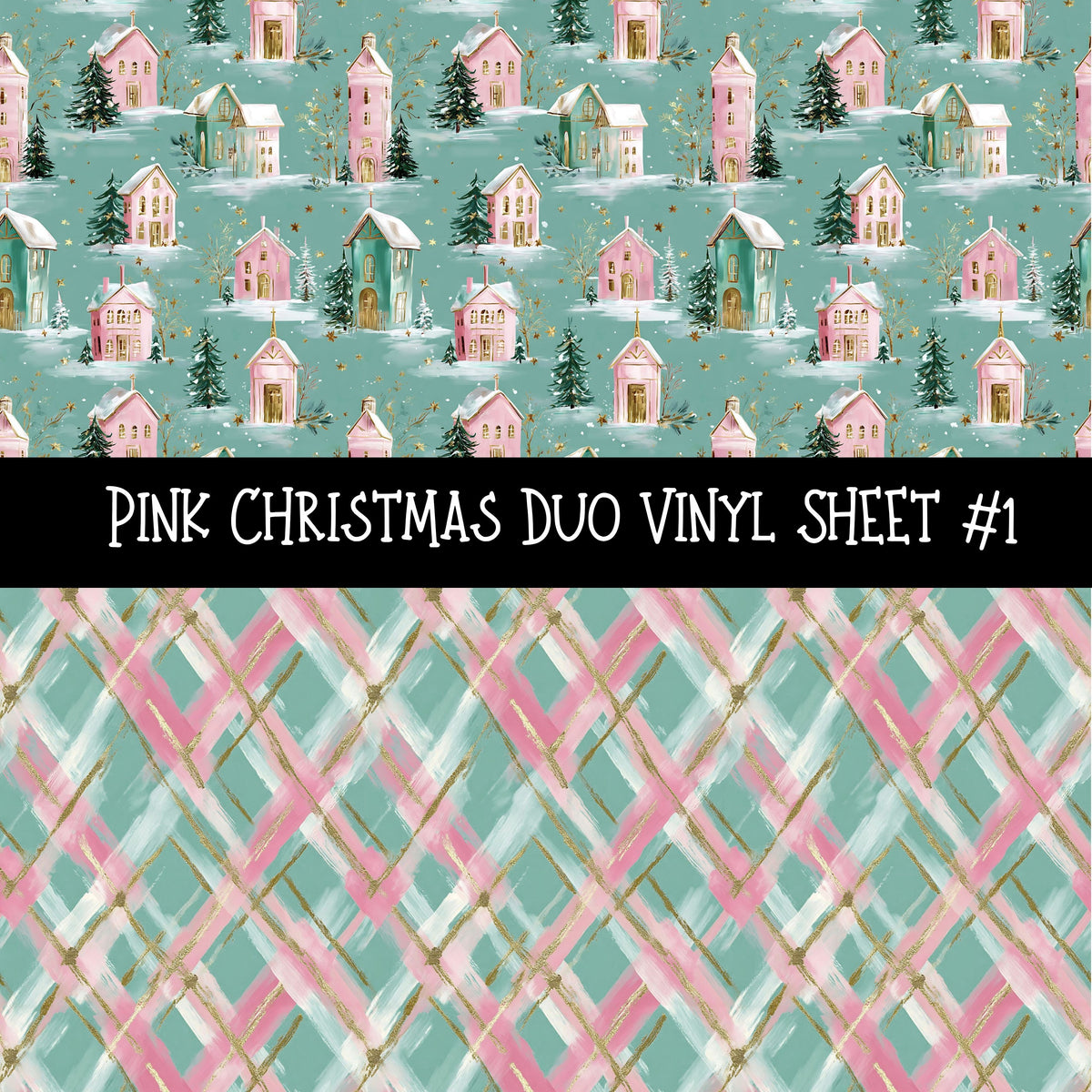 Pink Christmas Duo precut vinyl sheet- 2 coordinating patterns on one sheet3 sheet designs to choose from