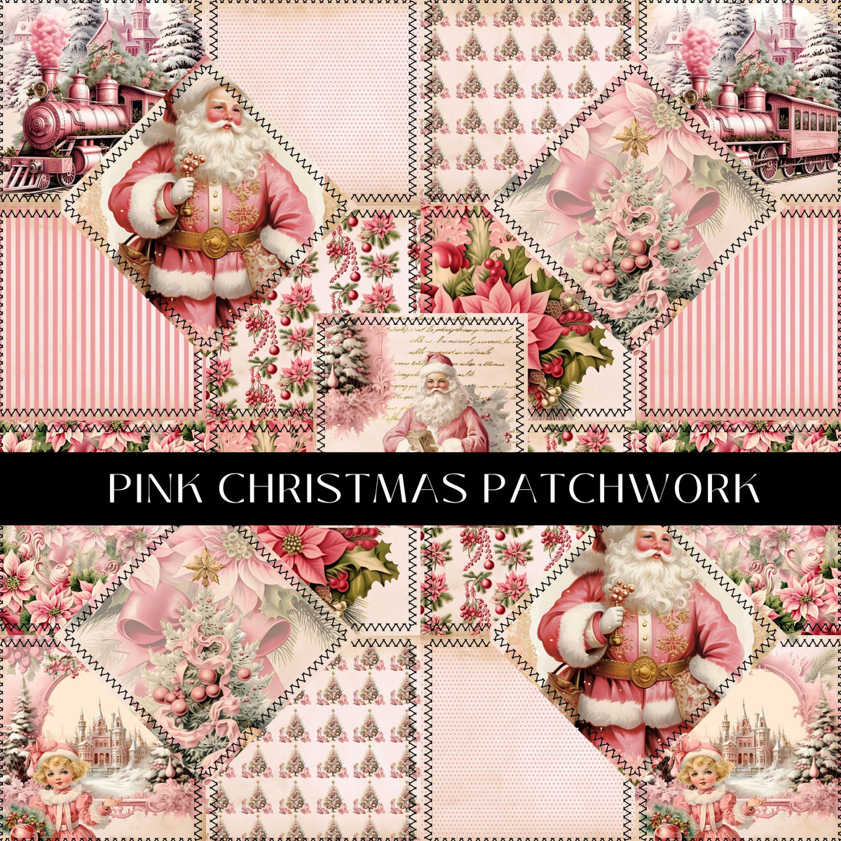 Pink Christmas Patchwork 12x12 vinyl sheet