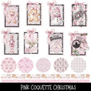 Pink Coquette Christmas Stamps, Strips and Tumbler Butts UV DTF Decal Sheet
