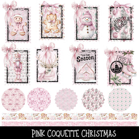 Pink Coquette Christmas Stamps, Strips and Tumbler Butts UV DTF Decal Sheet